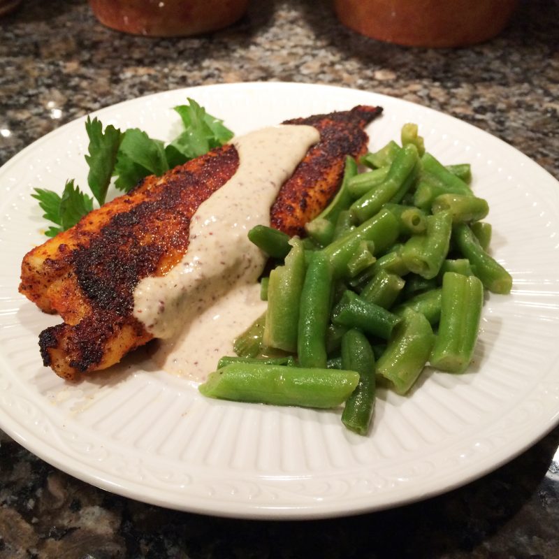 Blackened Fish Filets – Tilapia with Homemade Remoulade Sauce and Country Style Green Beans