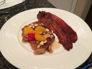 Almond Croissant French Toast with Bacon Candy